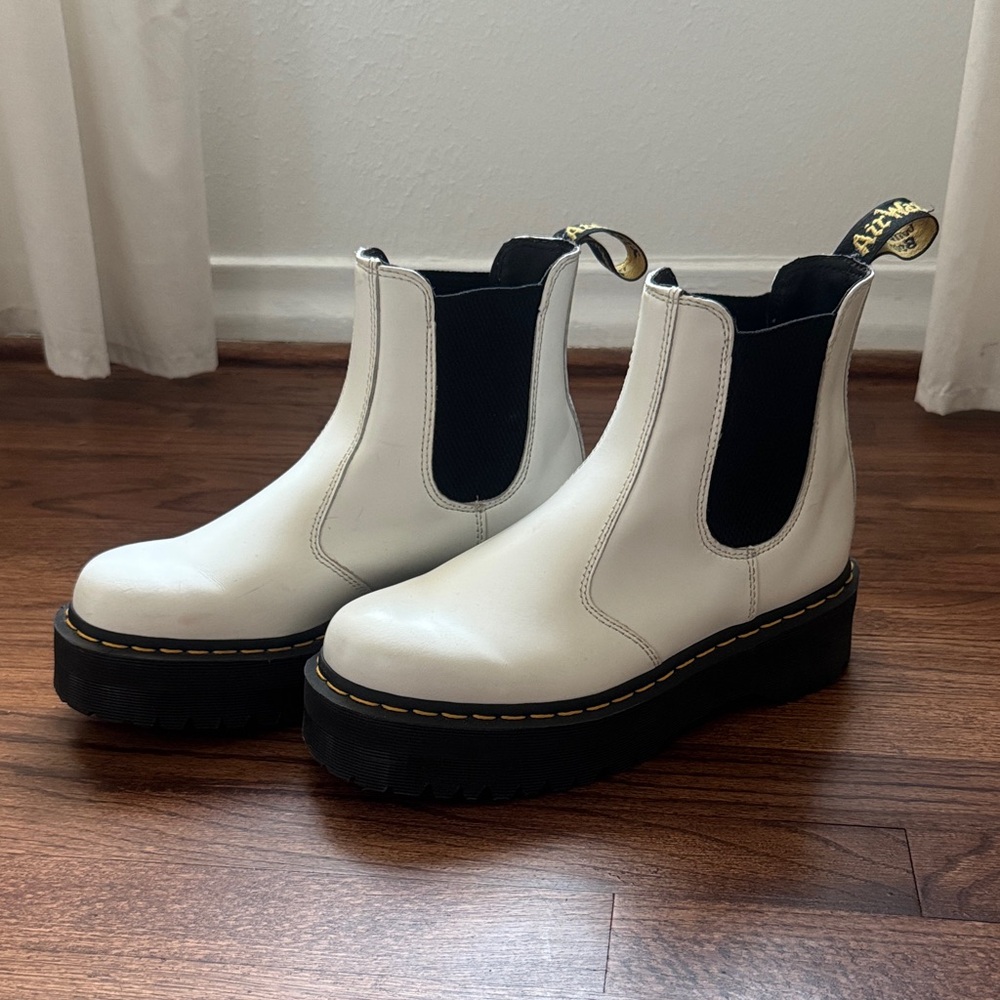 Dr. Martens White Ankle Boots with Black Soles